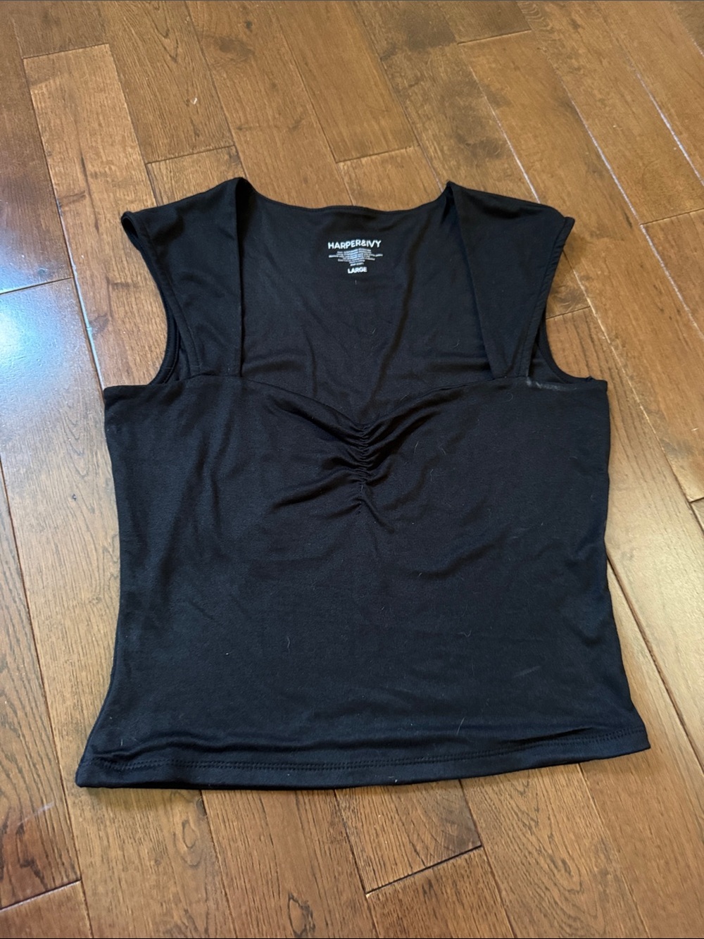 Harper Black Ruched V-Neck Sleeveless Tank